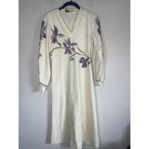 Vintage Womens Velvet Floral Metallic Maxi Dress Long Sleeve 7 70s 80s Romantic